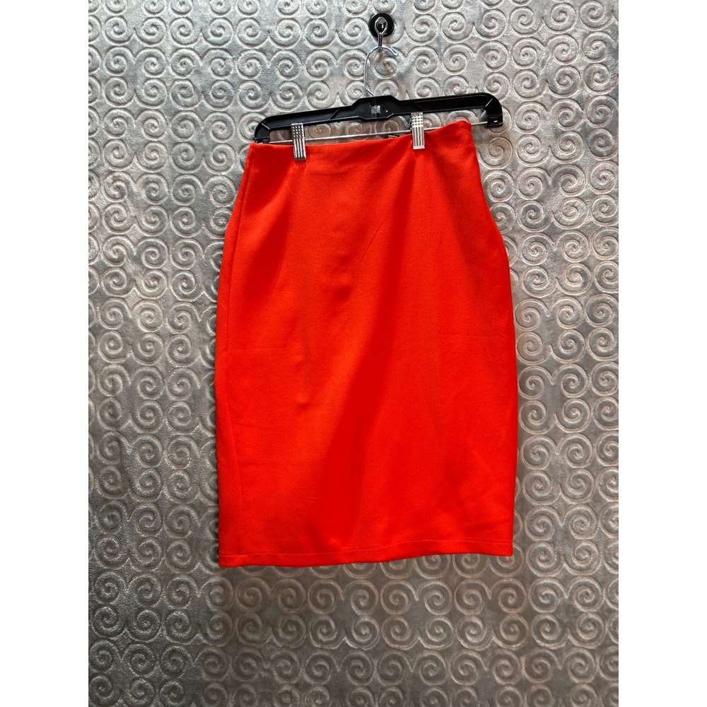 Bright Orange Pencil Skirt with Side Slit Business Casual Office Wear Size S